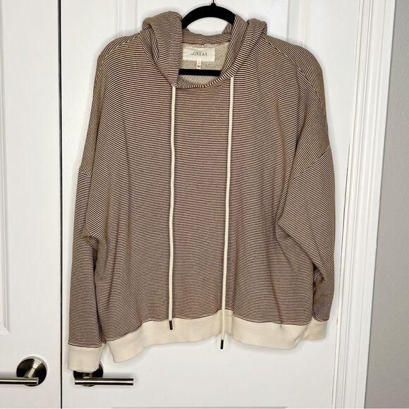 THE GREAT The Teammate Oversized Hoodie in Micro Cider Stripe Size 2 / Medium - Picture 3 of 8